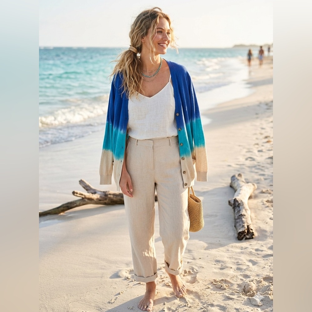 SIZE XL LOGO® by Lori Goldstein NEW Dip Dye Ombre Cotton Cardigan Sweater